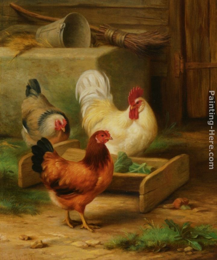 Edgar Hunt Poultry Feeding in a Barn